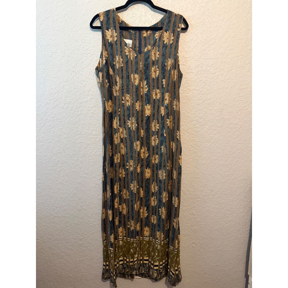 Nina Piccalino Maxi Dress 14 Cottagecore Floral Striped Vintage 90s Boho